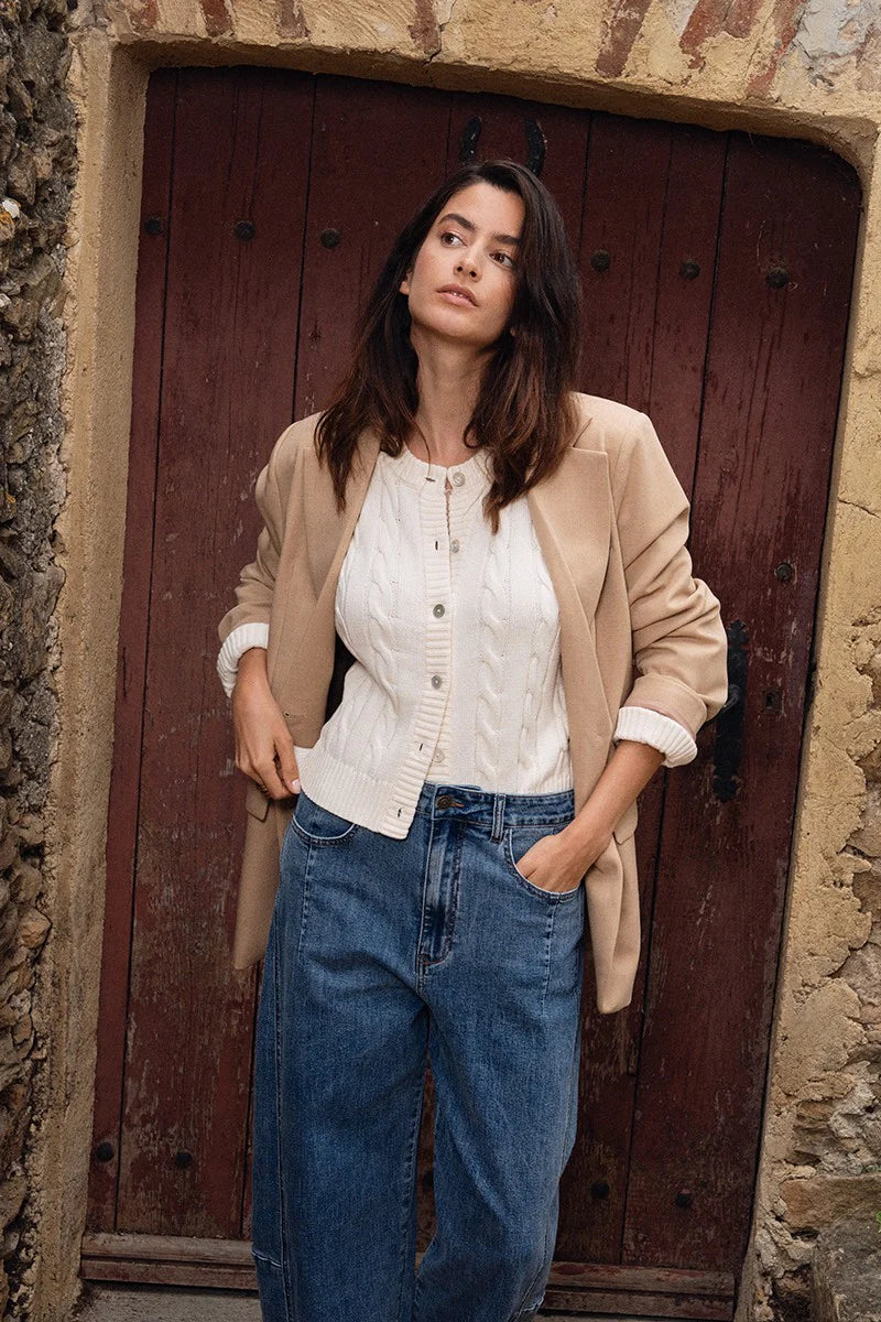 BRAIDED CLASSIC CARDIGAN SWEATER-OFF WHITE-MOLLY BRACKEN