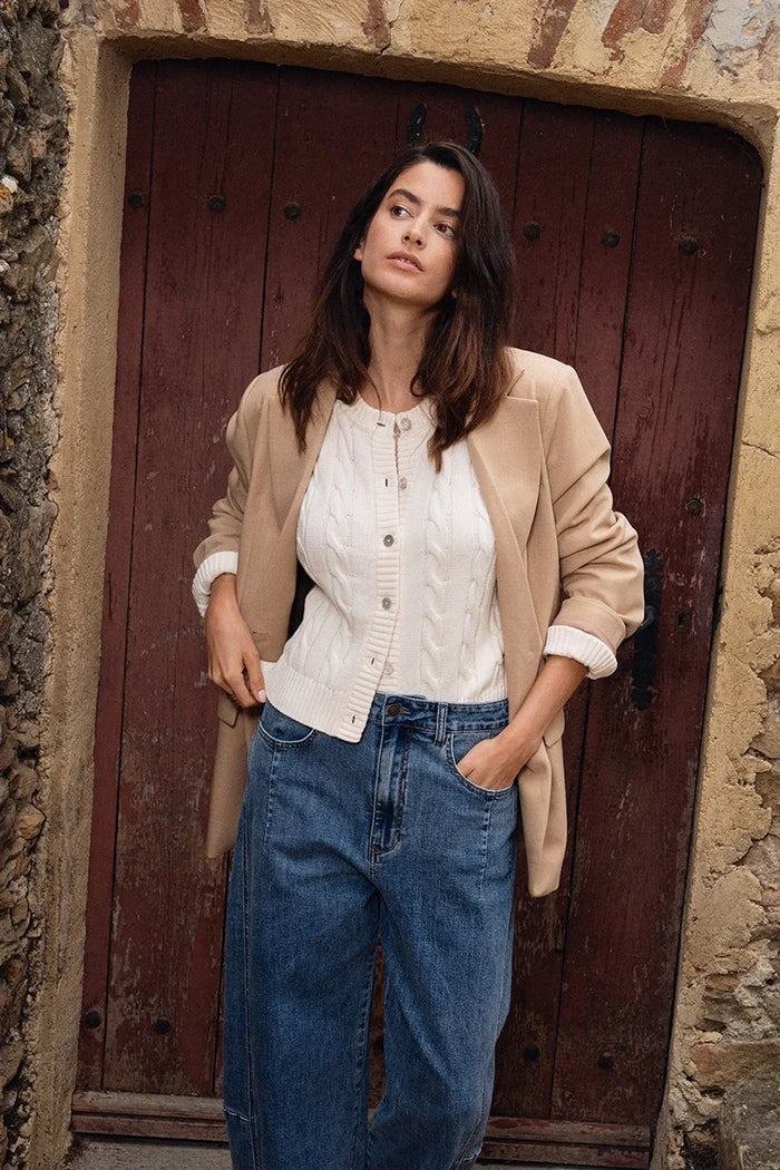 BRAIDED CLASSIC CARDIGAN SWEATER-OFF WHITE-MOLLY BRACKEN