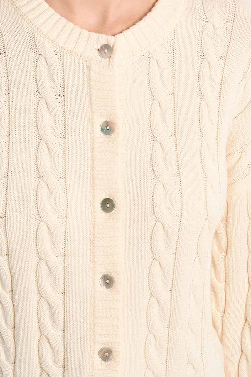 BRAIDED CLASSIC CARDIGAN SWEATER-OFF WHITE-MOLLY BRACKEN