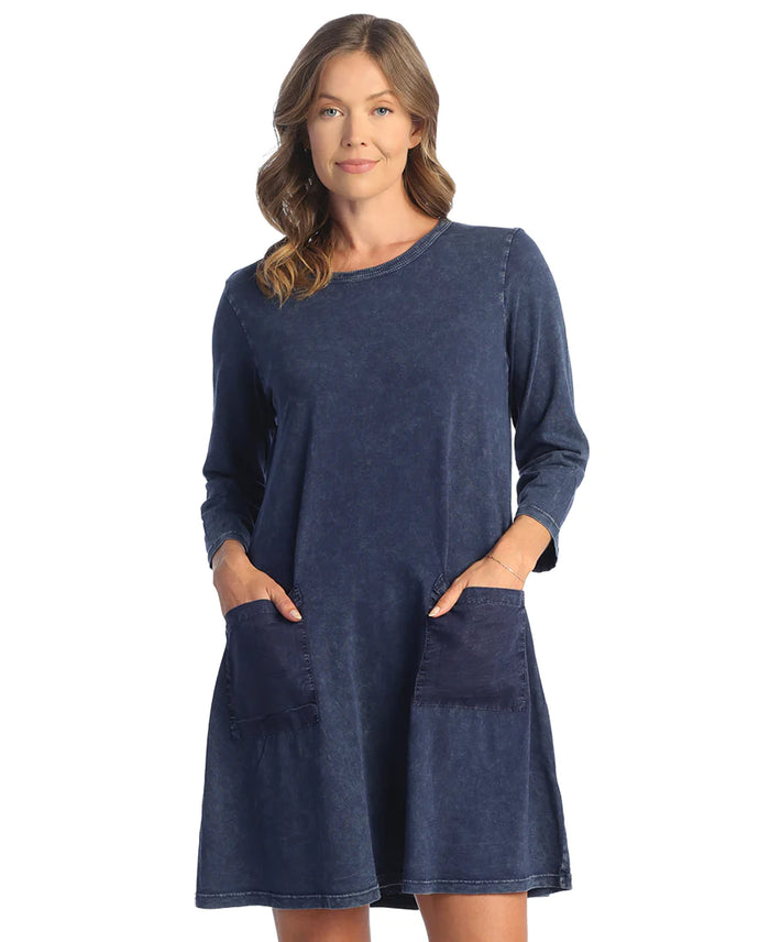 MINERAL FRENCH TERRY 3/4 SLEEVE DRESS-JESS AND JANE