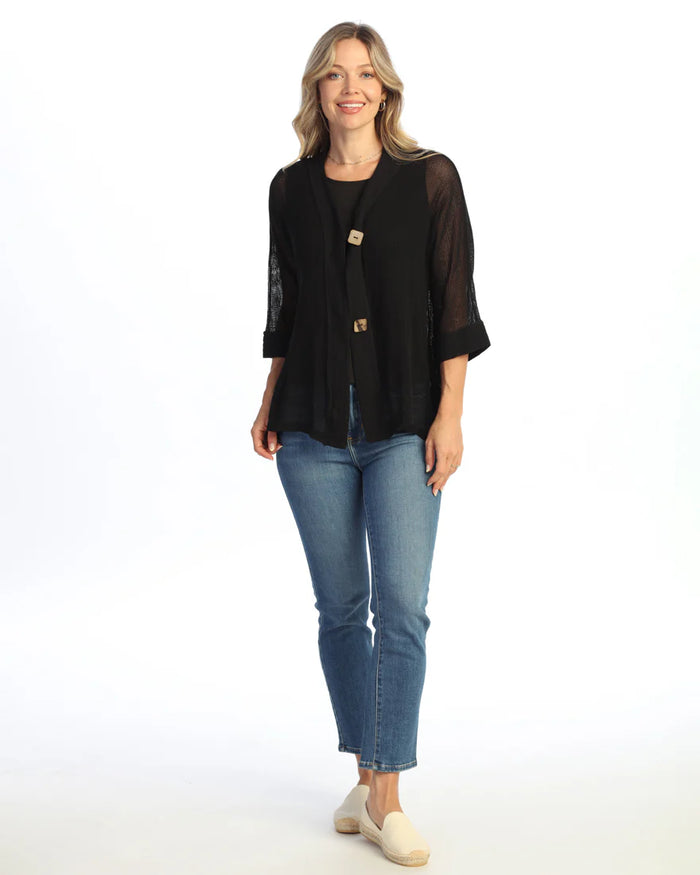 COTTON MESH CARDIGAN W/ BUTTON DETAIL-JESS AND JANE