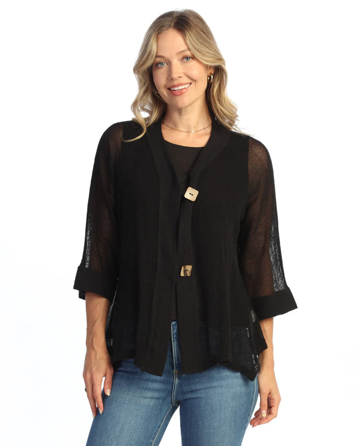 COTTON MESH CARDIGAN W/ BUTTON DETAIL-JESS AND JANE