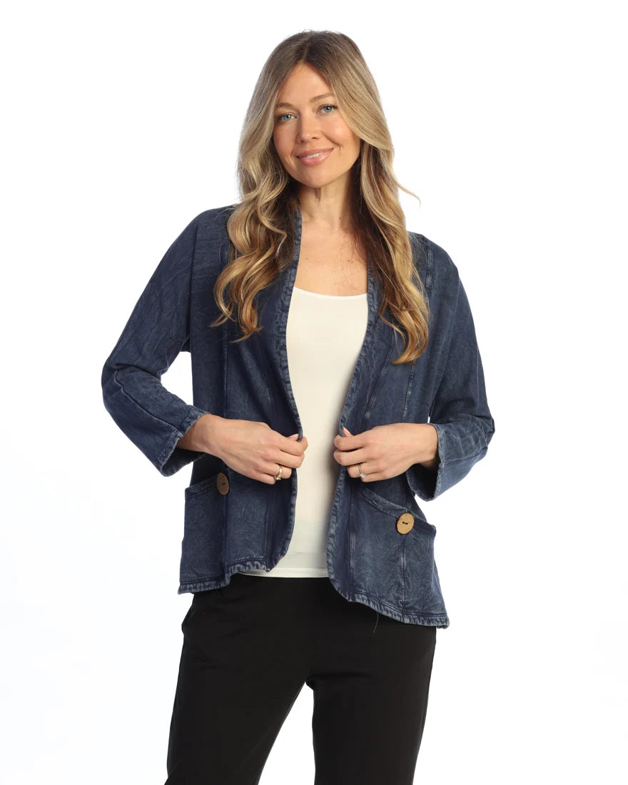 FLEECE COTTON CARDIGAN W/POCKETS-DENIM-JESS AND JANE
