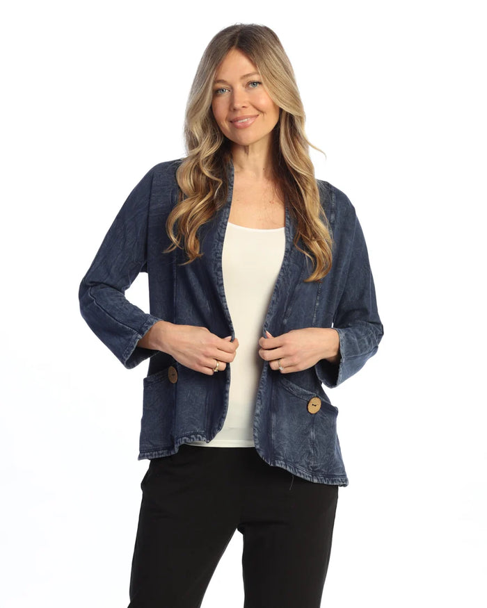 FLEECE COTTON CARDIGAN W/POCKETS-DENIM-JESS AND JANE