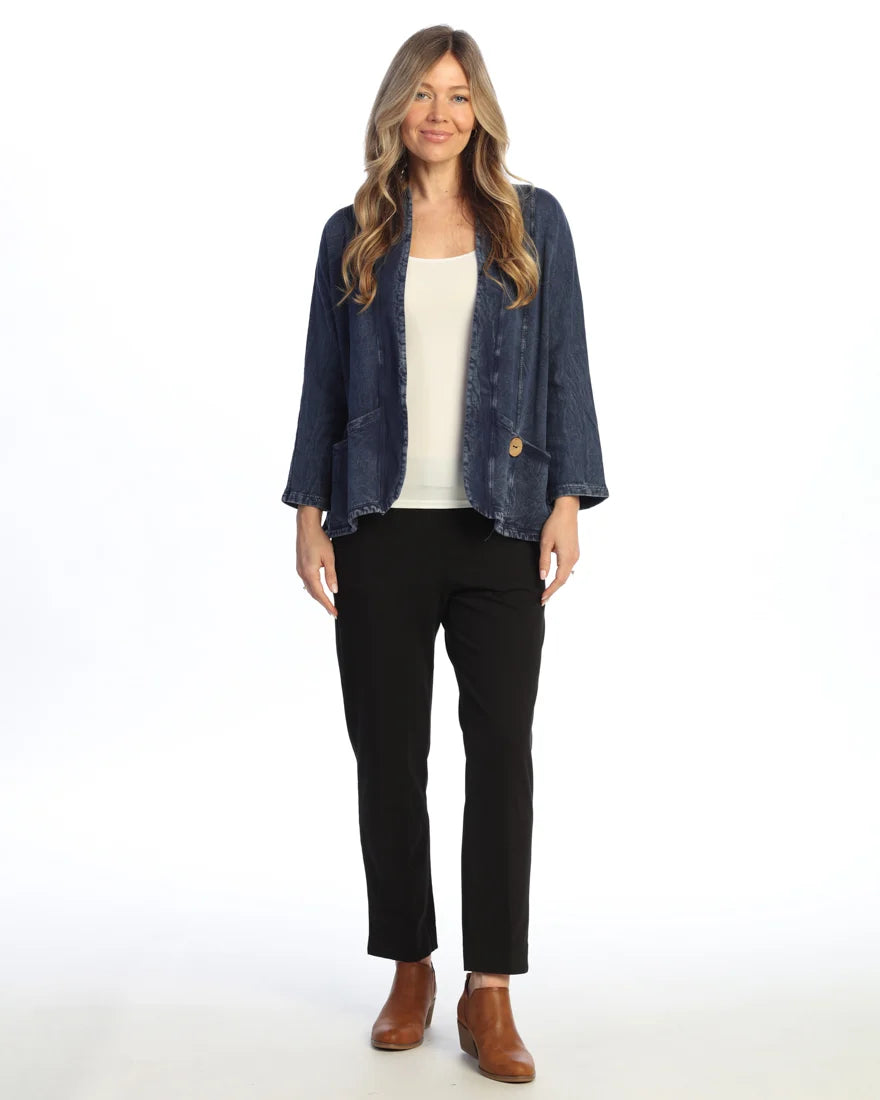 FLEECE COTTON CARDIGAN W/POCKETS-DENIM-JESS AND JANE
