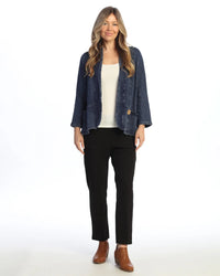 FLEECE COTTON CARDIGAN W/POCKETS-DENIM-JESS AND JANE