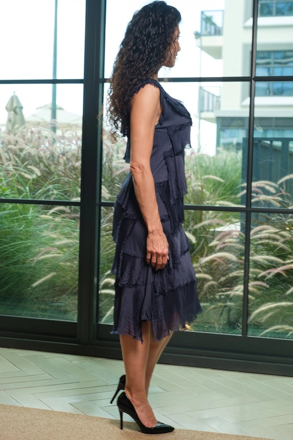 MARIANA SILK RUFFLE DRESS-ONE SIZE-TEES BY TINA