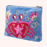 SEAFARING CRAB CORNFLOWER VELVET MINI POUCH-POWDER