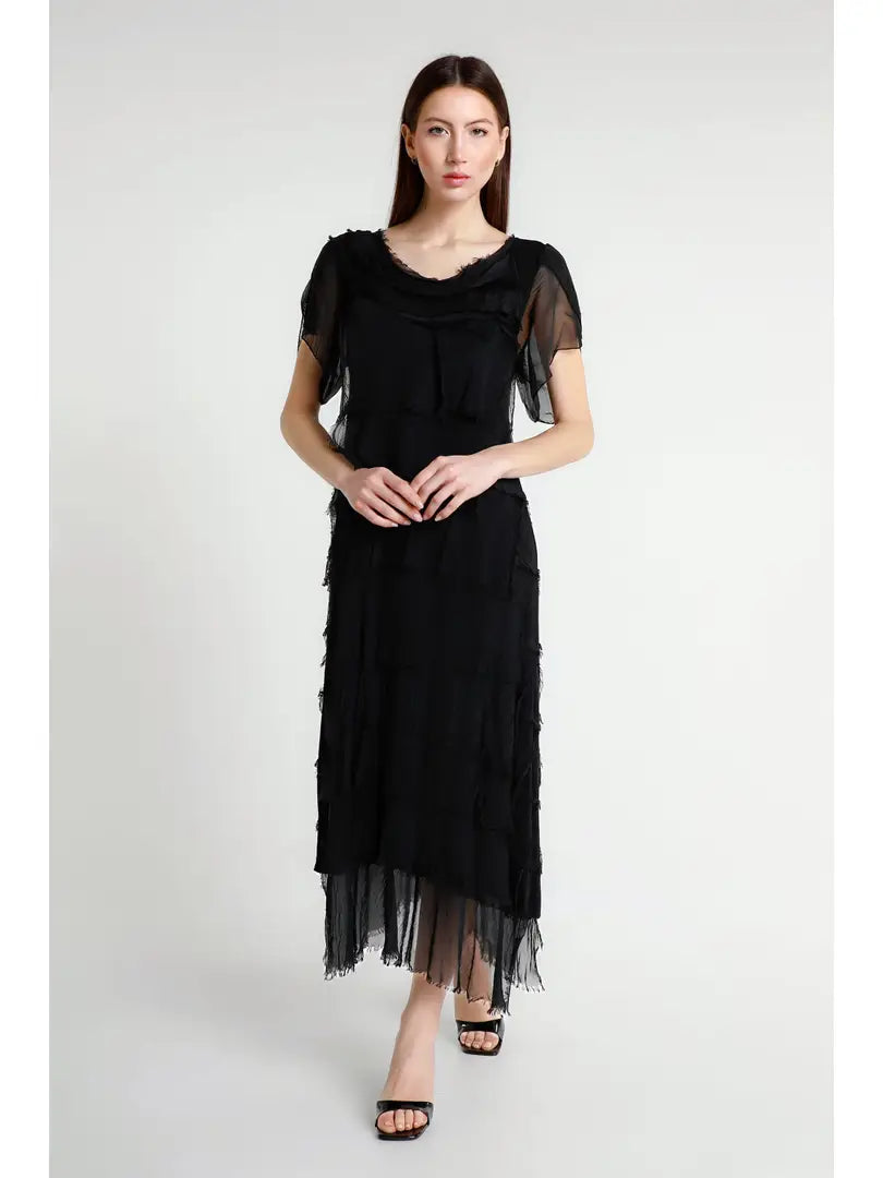 MIRIAM S/S RUFFLE DRESS-ONE SIZE-TEES BY TINA