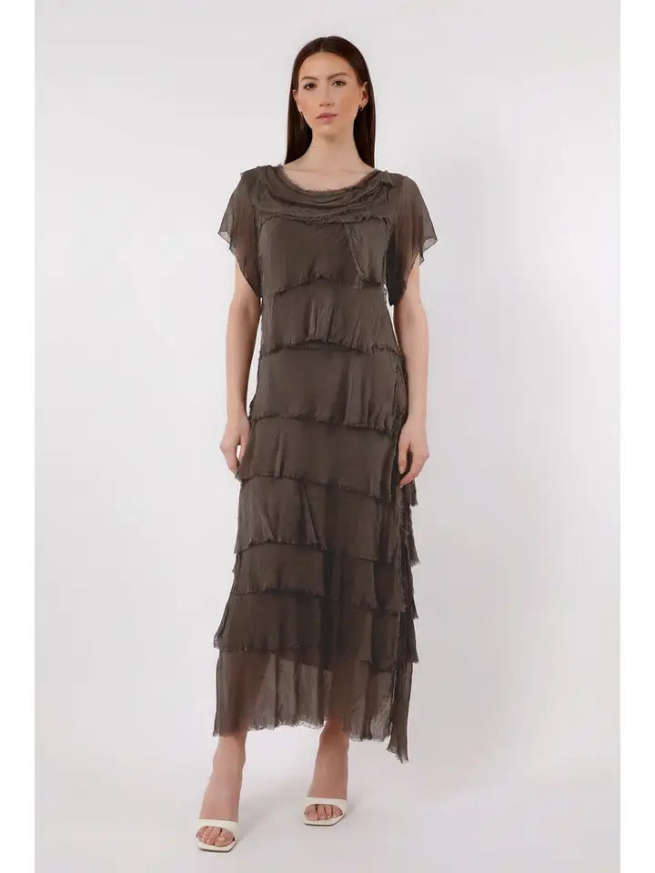 MIRIAM S/S RUFFLE DRESS-ONE SIZE-TEES BY TINA