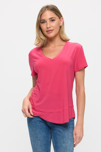 CAP SLEEVE TOP W/LAYERED HEM-FUCHSIA-LAST TANGO