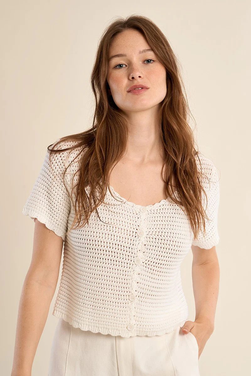 CROCHET KNIT CARDIGAN TOP-WHITE-MOLLY BRACKEN