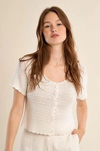 CROCHET KNIT CARDIGAN TOP-WHITE-MOLLY BRACKEN