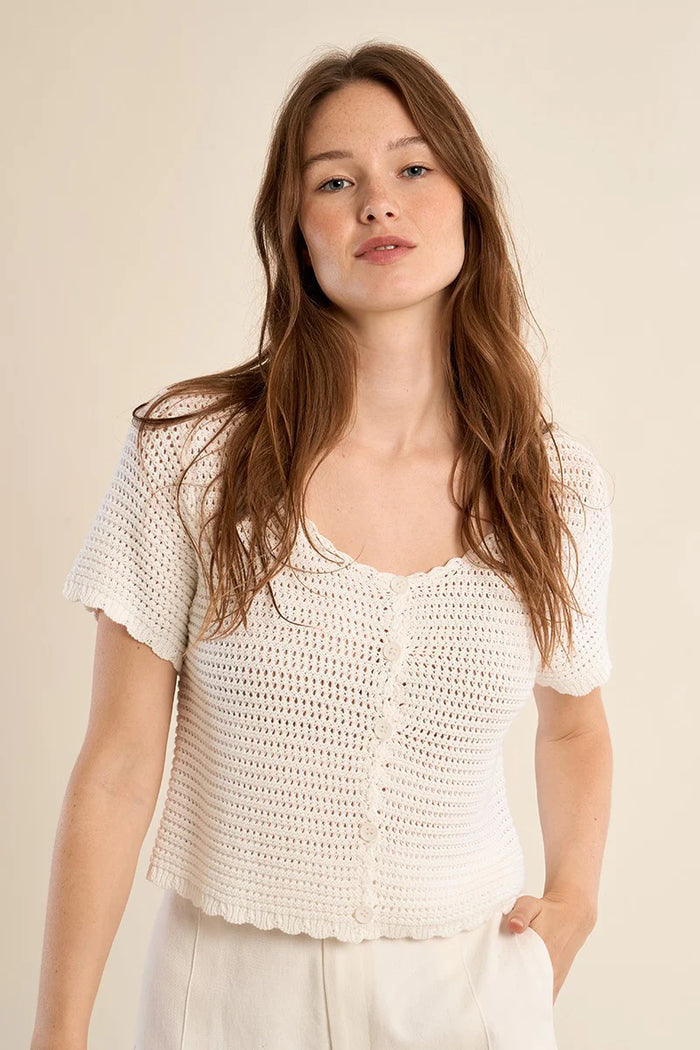 CROCHET KNIT CARDIGAN TOP-WHITE-MOLLY BRACKEN