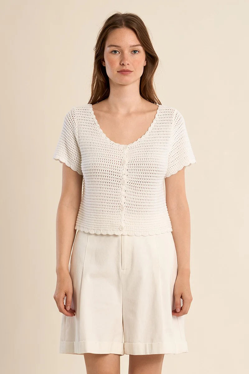 CROCHET KNIT CARDIGAN TOP-WHITE-MOLLY BRACKEN