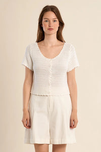 CROCHET KNIT CARDIGAN TOP-WHITE-MOLLY BRACKEN