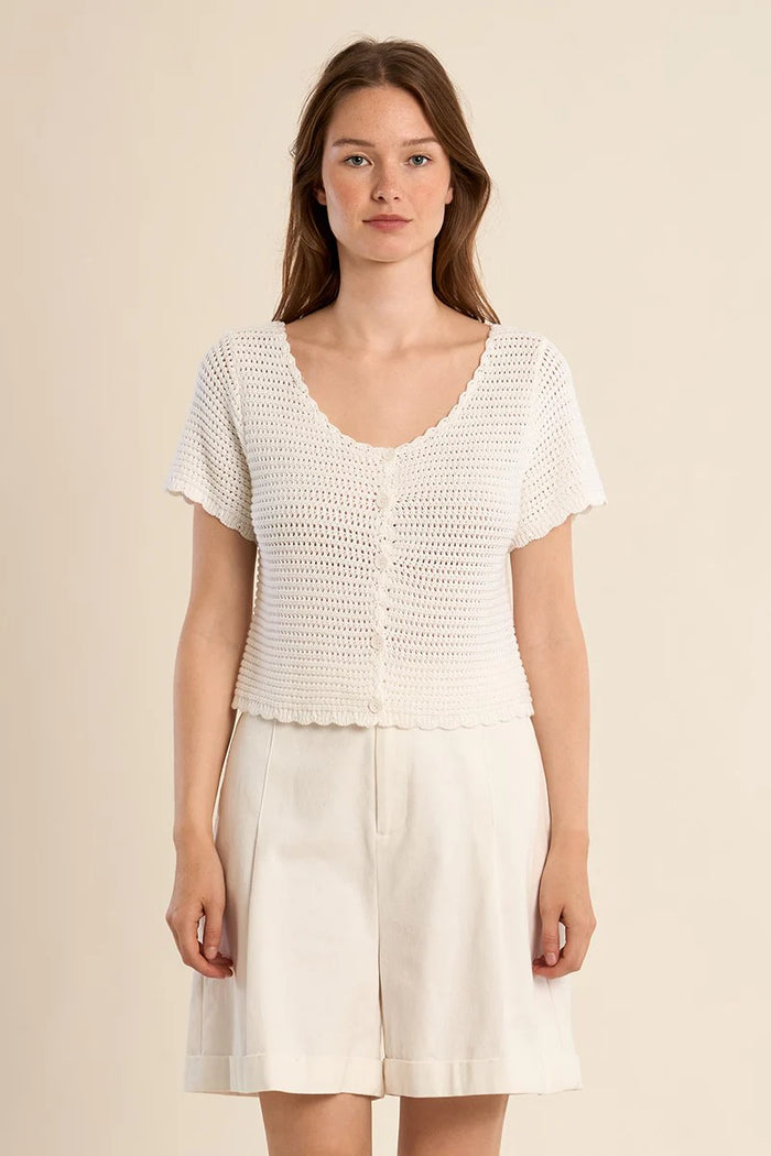 CROCHET KNIT CARDIGAN TOP-WHITE-MOLLY BRACKEN