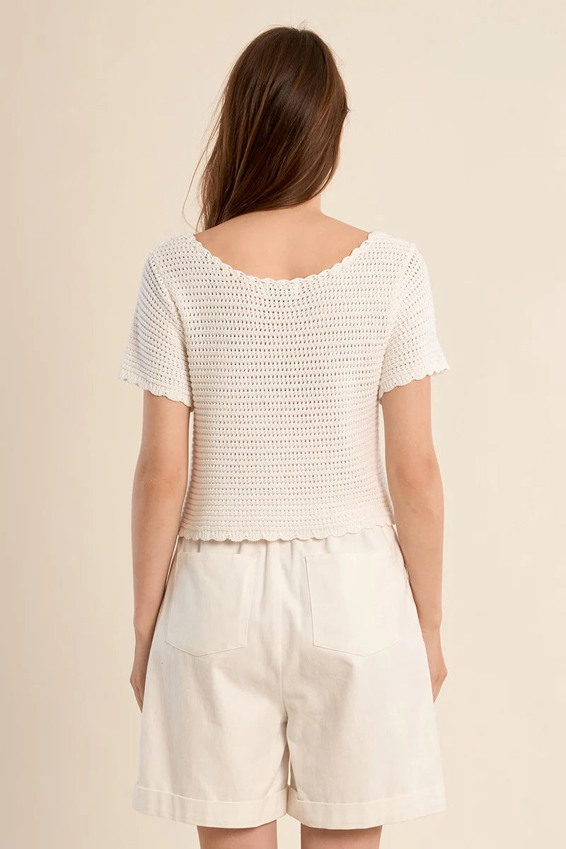 CROCHET KNIT CARDIGAN TOP-WHITE-MOLLY BRACKEN