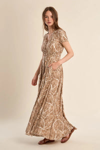 MAXI LEAF PRINT V-NECK DRESS-MOLLY BRACKEN
