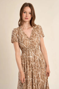 MAXI LEAF PRINT V-NECK DRESS-MOLLY BRACKEN