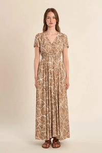 MAXI LEAF PRINT V-NECK DRESS-MOLLY BRACKEN