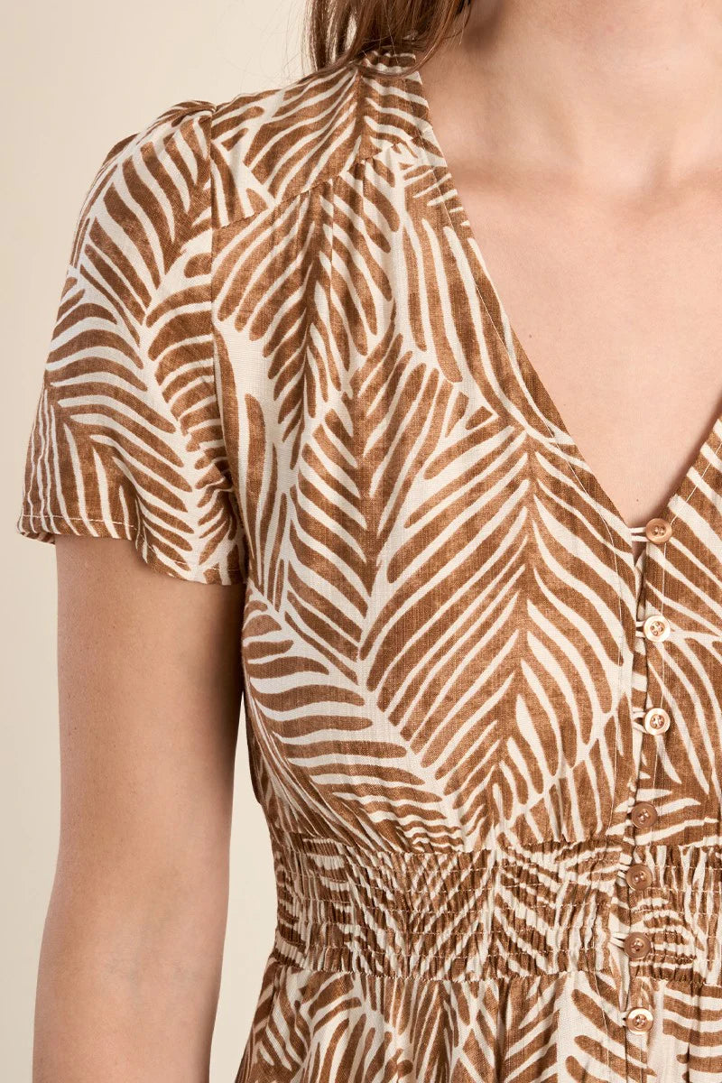 MAXI LEAF PRINT V-NECK DRESS-MOLLY BRACKEN