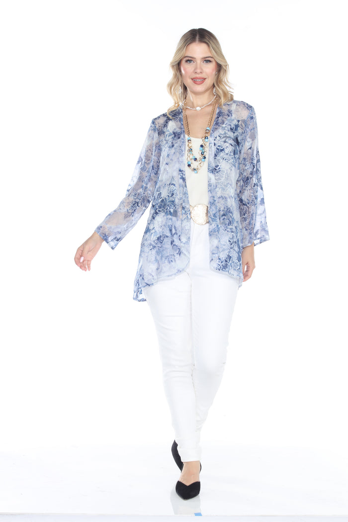 BLUE FLORAL BURNOUT SWING JACKET- ARIS A