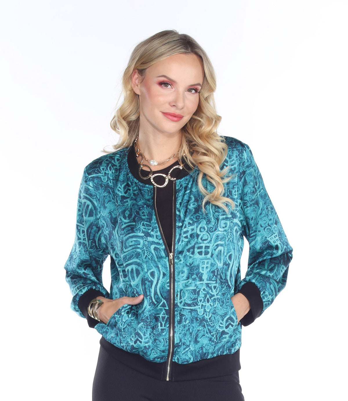 TEAL PRINT BOMBER JACKET-ARIS A