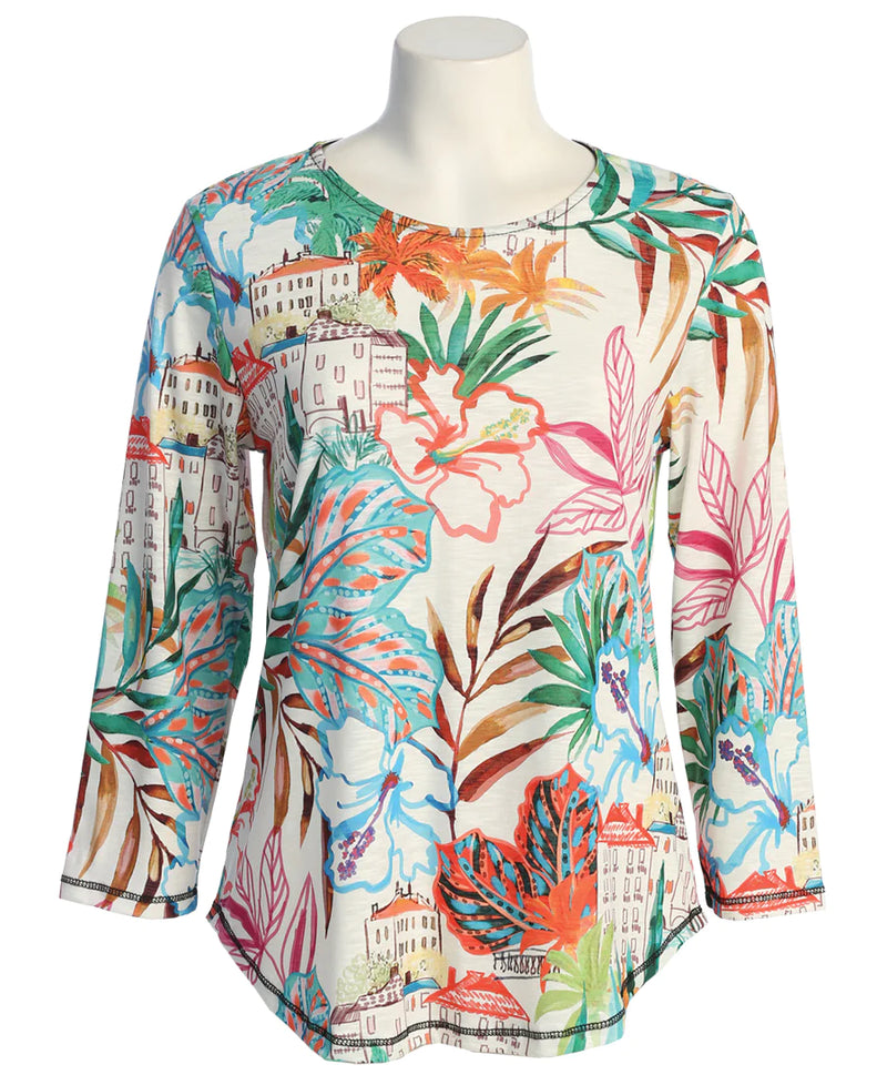 MARTINIQUE ROUND NECK 3/4 SLEEVE TOP-JESS AND JANE