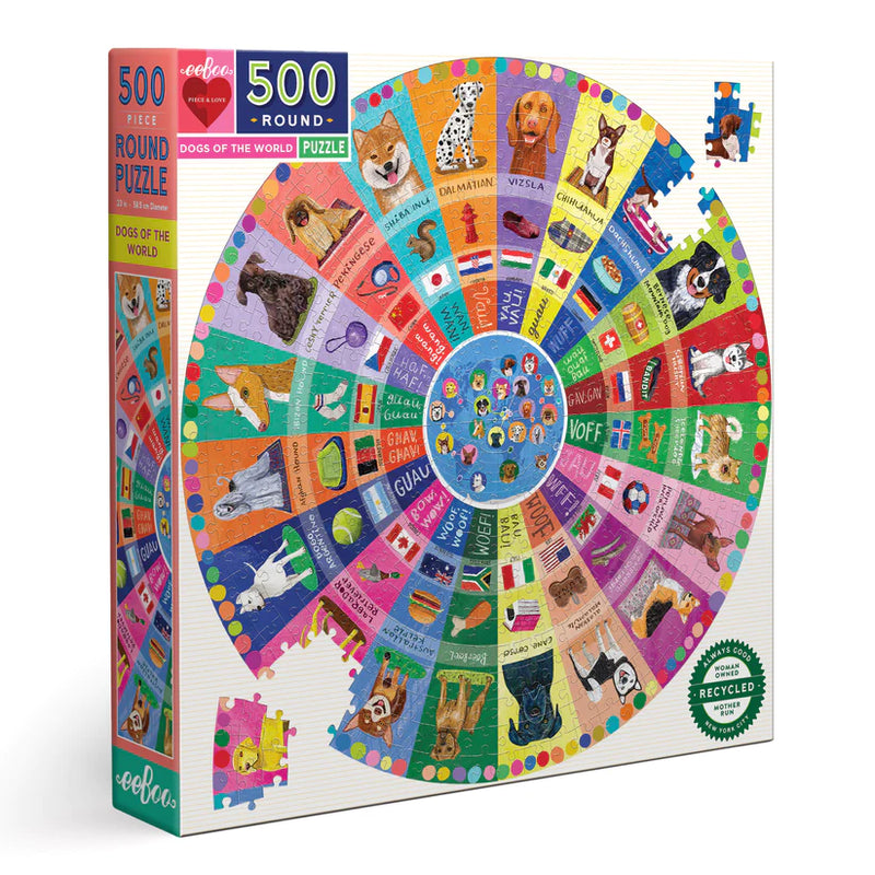 DOGS OF THE WORLD 500PC ROUND PUZZLE - EEBOO
