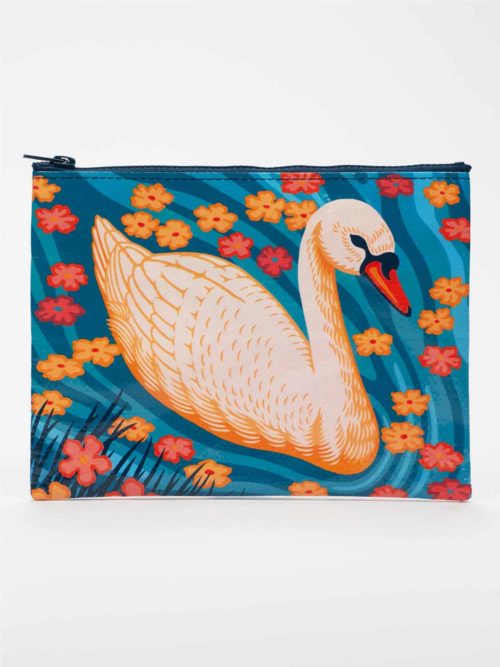 SWAN ZIPPER POUCH-BLUE Q