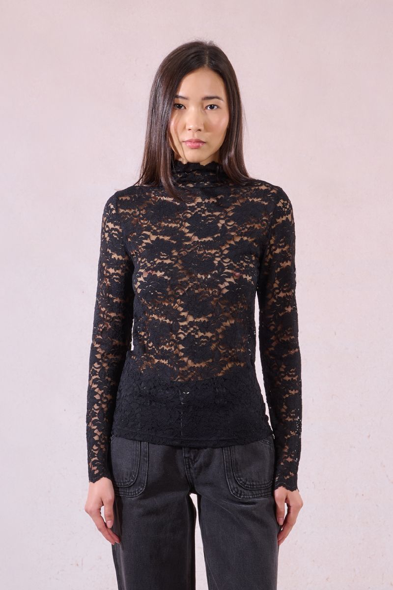 KNIT LACE LONG SLEEVE MOCK TOP-BLACK-MOLLY BRACKEN
