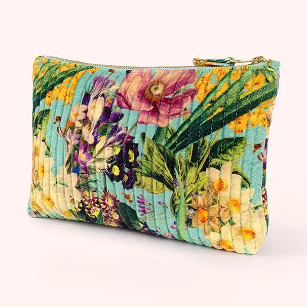 SPRING FLORA QUILTED ZIP POUCH-POWDER