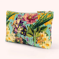 SPRING FLORA QUILTED ZIP POUCH-POWDER