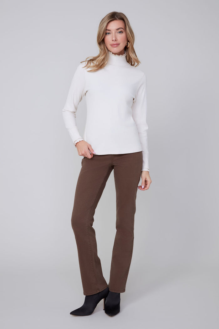 5 POCKET STRAIGHT LEG TENCEL PANT-CHOCOLATE-RENUAR