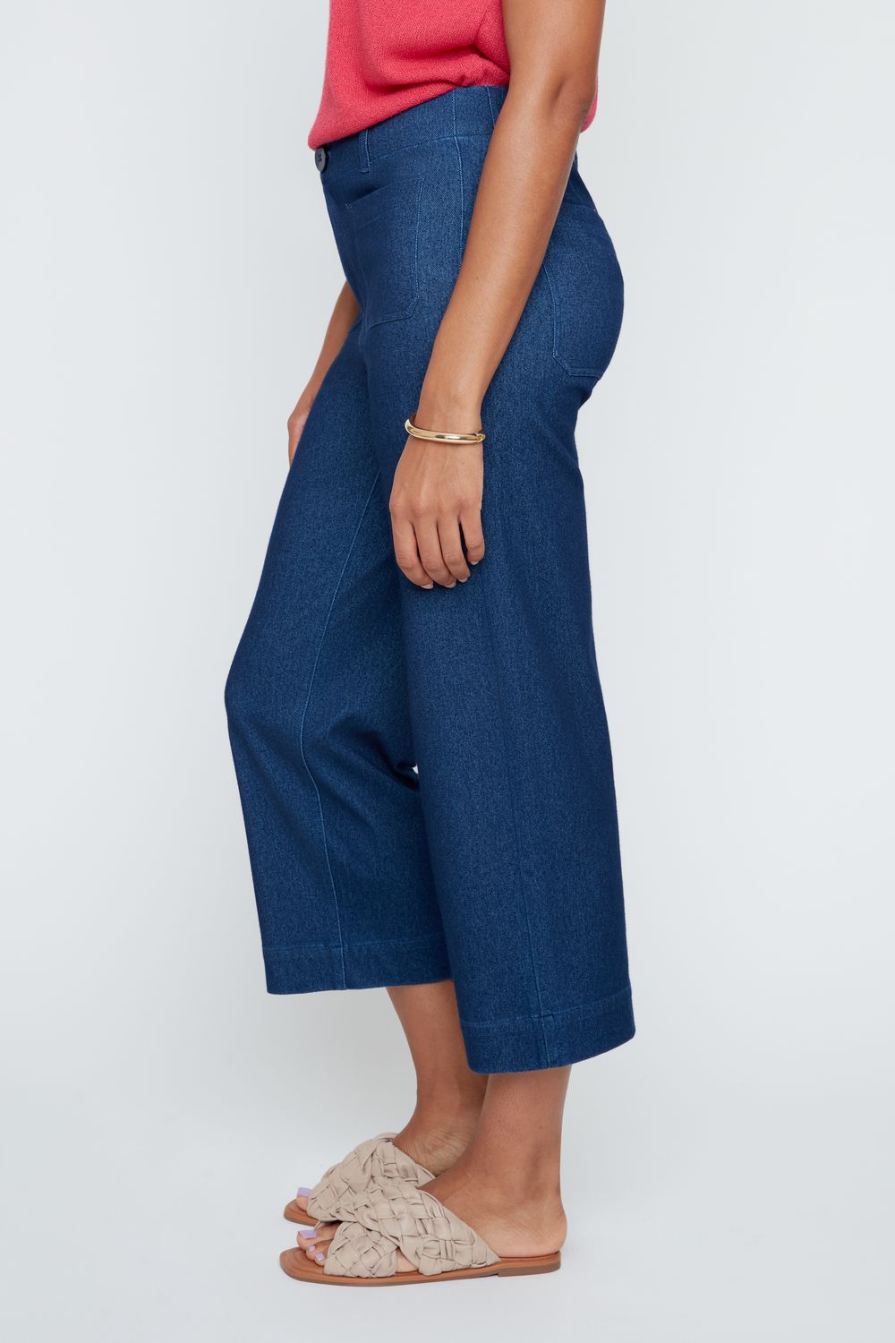 KNIT WIDE LEG ANKLE PANT-BLUE-RENUAR