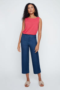 KNIT WIDE LEG ANKLE PANT-BLUE-RENUAR