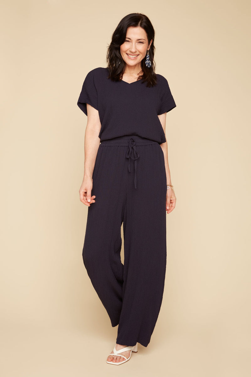 CAP SLEEVE V-NECK CRINKLE TOP-RENUAR