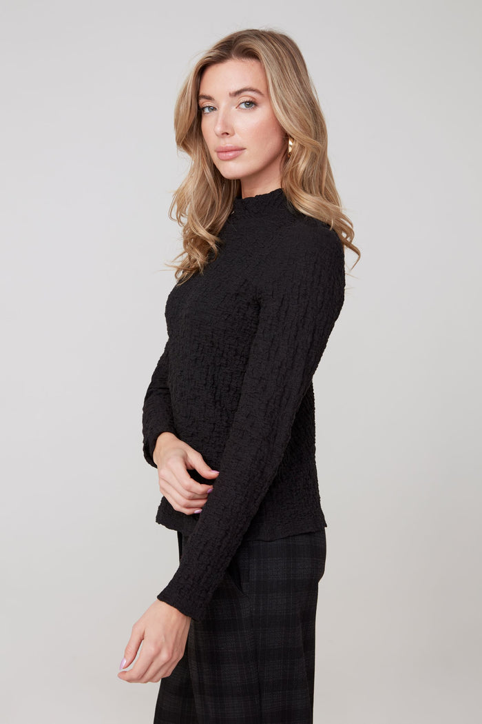 CRINKLE MOCK NECK TOP-BLACK-RENUAR