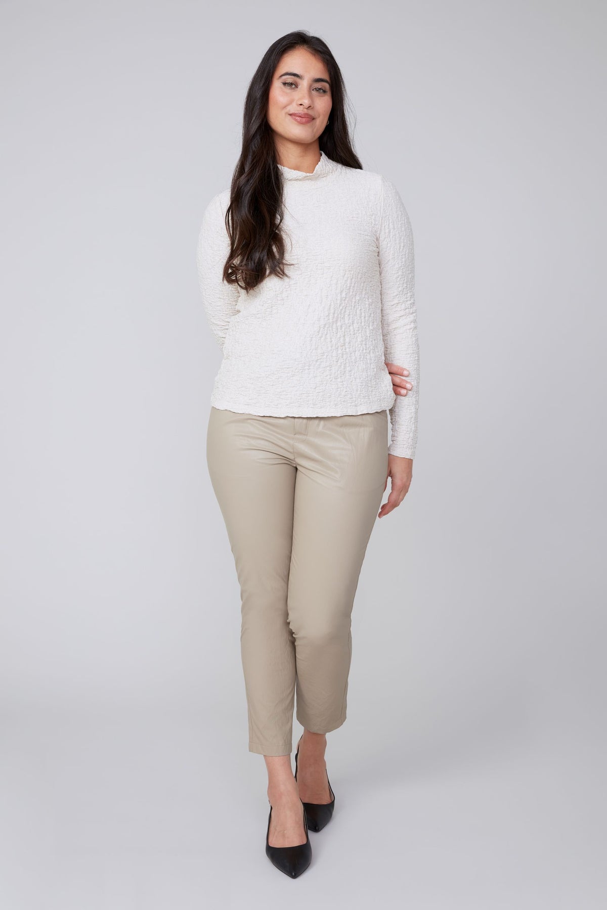 CRINKLE MOCK NECK TOP-CREME-RENUAR
