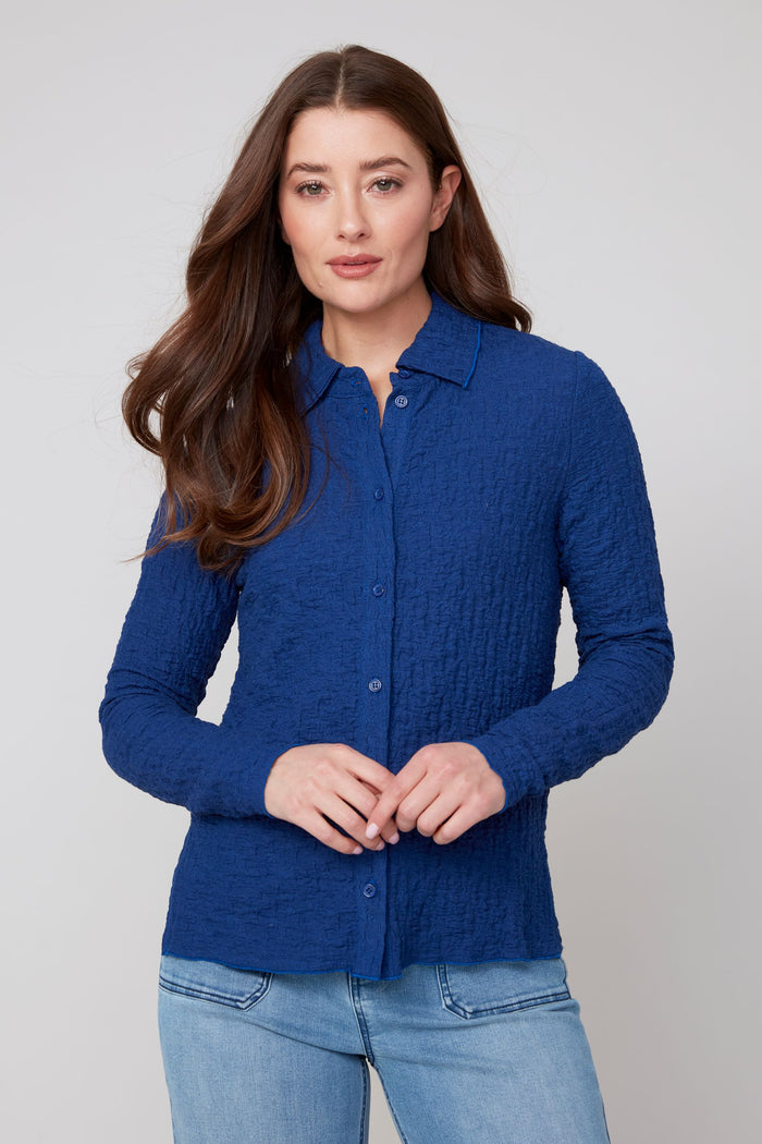 BUTTONDOWN CRINKLE STRETCH TOP-OXFORD-RENUAR