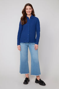 BUTTONDOWN CRINKLE STRETCH TOP-OXFORD-RENUAR