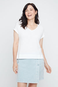 KNIT V CAP SLEEVE SWEATER-CREME-RENUAR