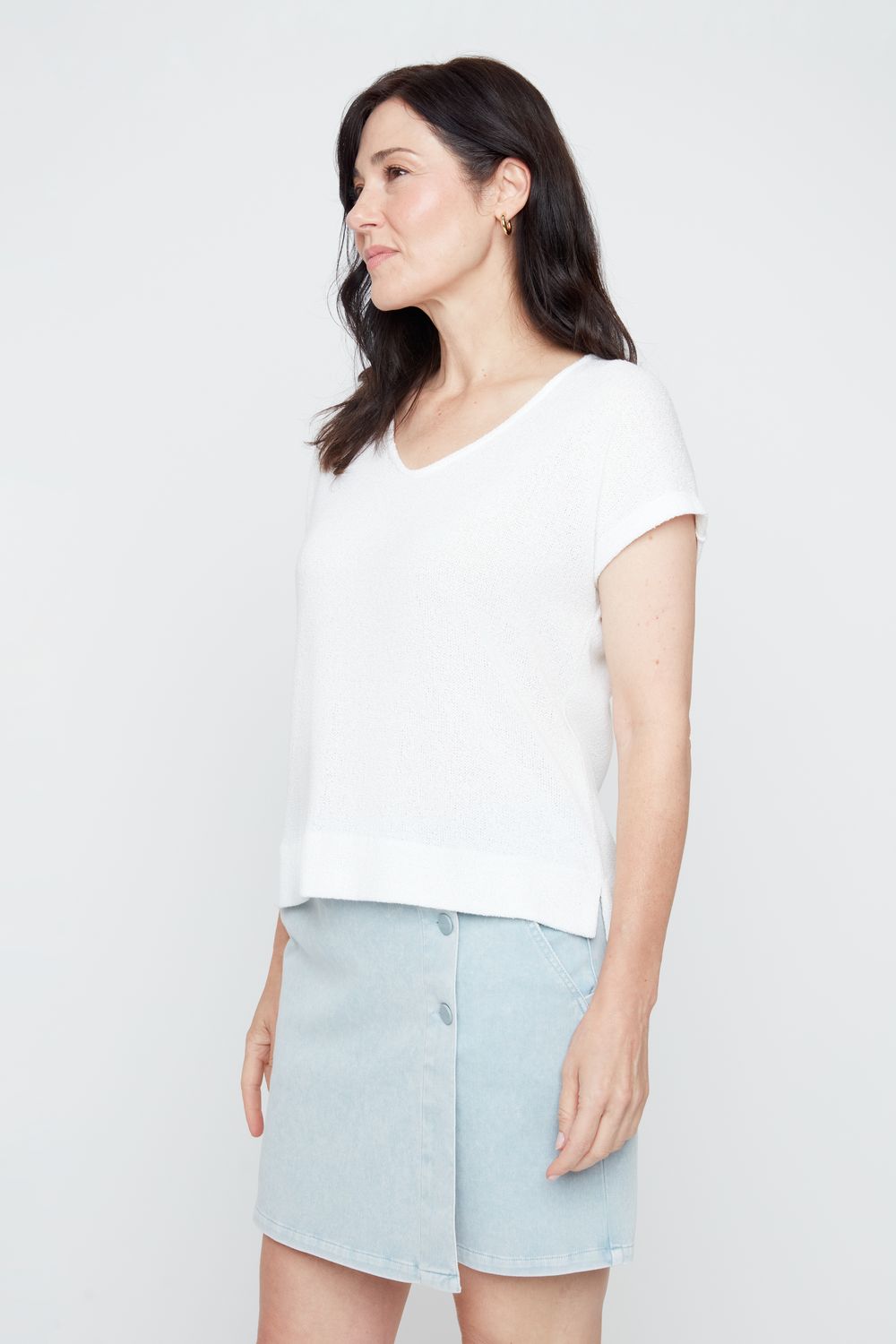 KNIT V CAP SLEEVE SWEATER-CREME-RENUAR