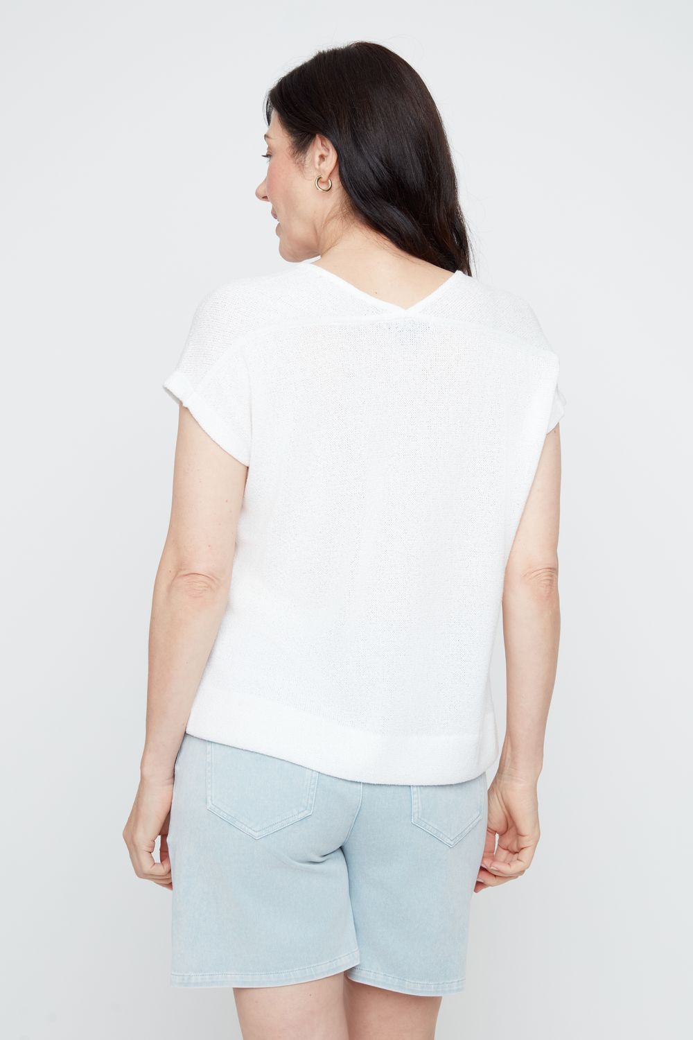 KNIT V CAP SLEEVE SWEATER-CREME-RENUAR