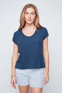 KNIT V CAP SLEEVE SWEATER-INDIGO-RENUAR