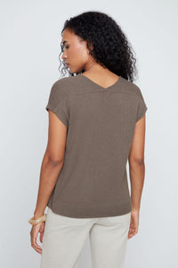 KNIT V CAP SLEEVE SWEATER-KHAKI-RENUAR