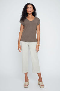 KNIT V CAP SLEEVE SWEATER-KHAKI-RENUAR