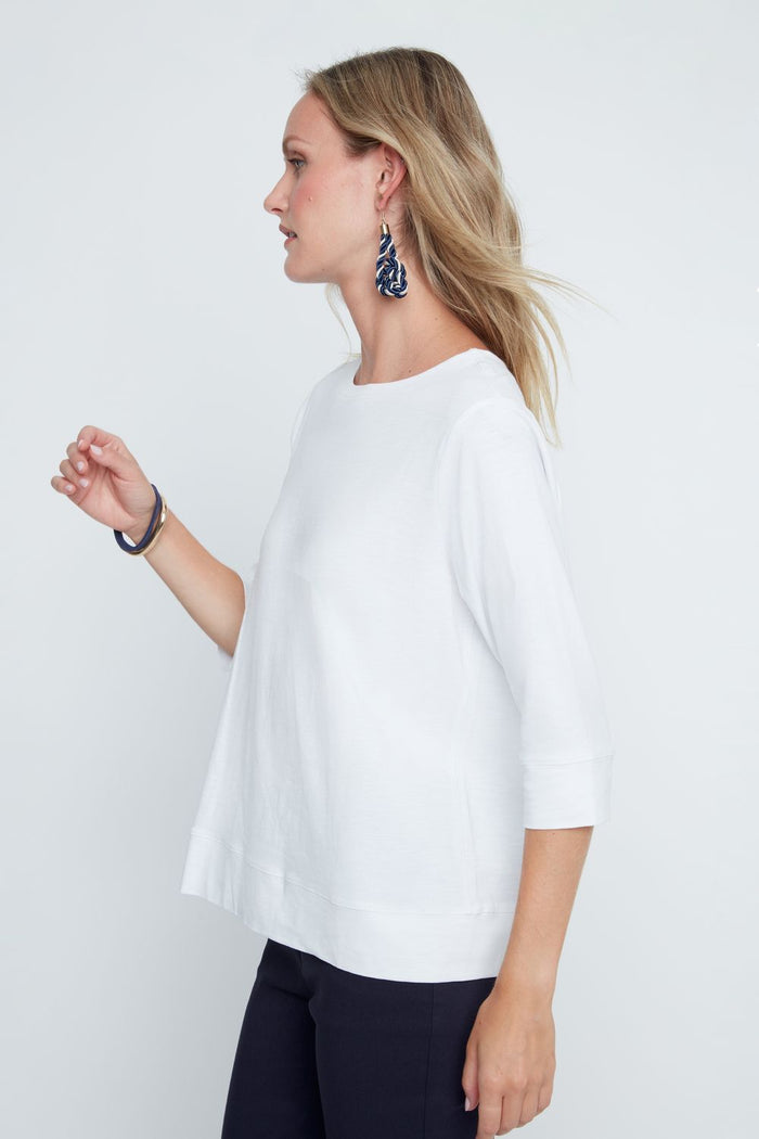 BOATNECK 3/4 SLEEVE TEE-WHITE-RENUAR