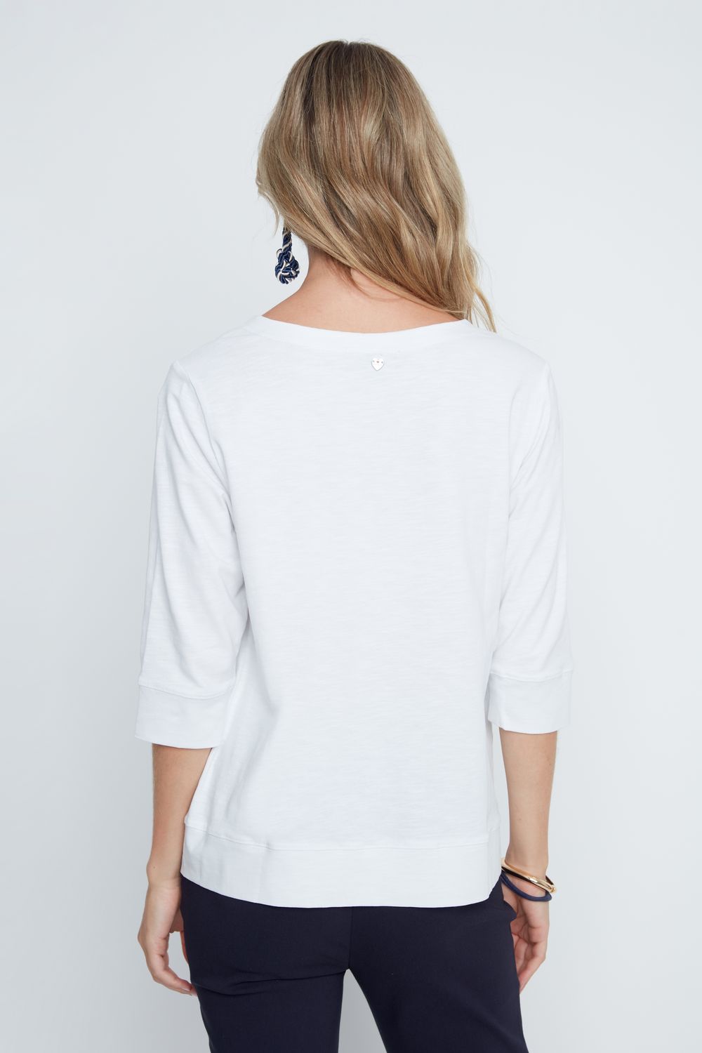 BOATNECK 3/4 SLEEVE TEE-WHITE-RENUAR